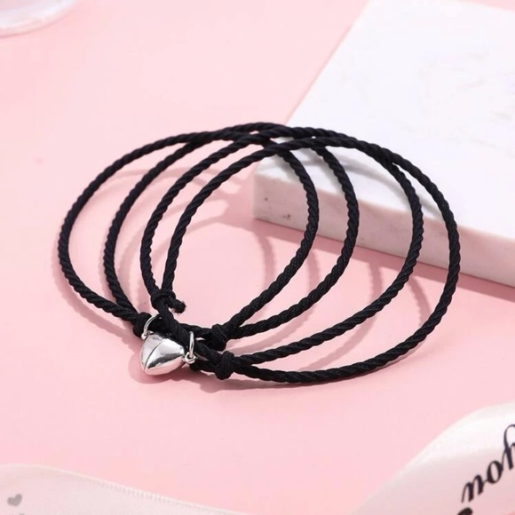 2 pcs Couple Magnetic Heart Charm Bracelet Set Adjustable Best Friends Couple - Picture 5 of 7